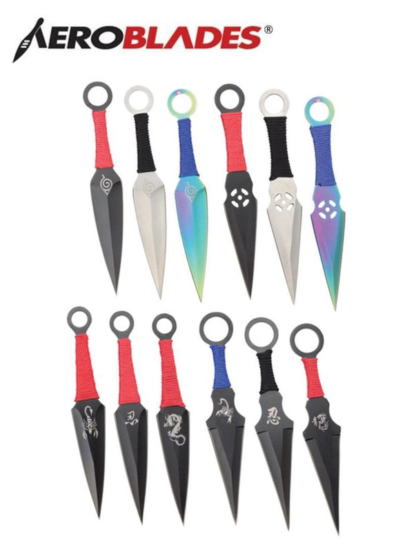 Aeroblades 12 Piece Assorted Kunai Throwing Knives 6.5″