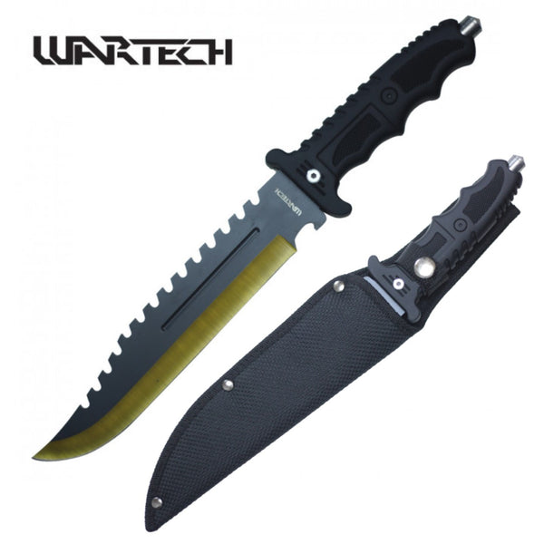 Wartech Black 13 1/2″ Gold Edged Bowie Fixed Blade Knife
