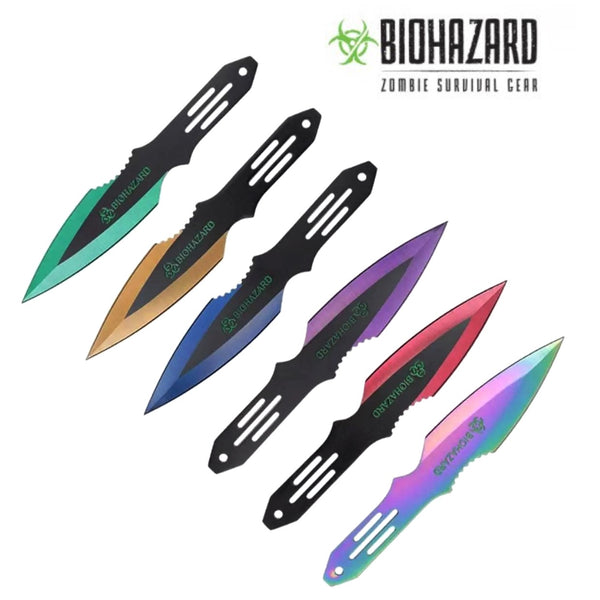 Biohazard 6 Piece Assorted Colour Throwing Knives 6.5″