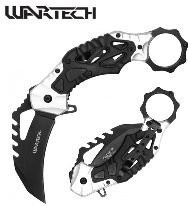 Wartech 7″ Black & Silver Two Tone Tactical Karambit Folding Knife