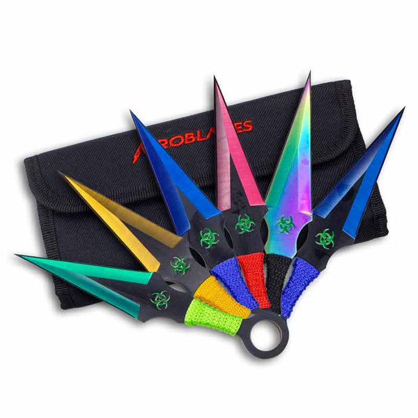 Aeroblades  6 Piece Technicolour Kunai Throwing Knives 6.5″