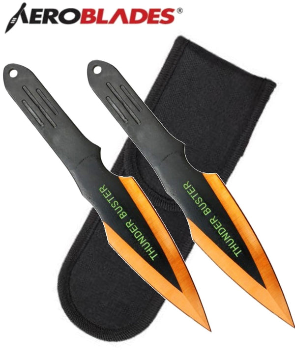 Aeroblades 2 Piece Gold Thunder Buster Throwing Knife Set 9″