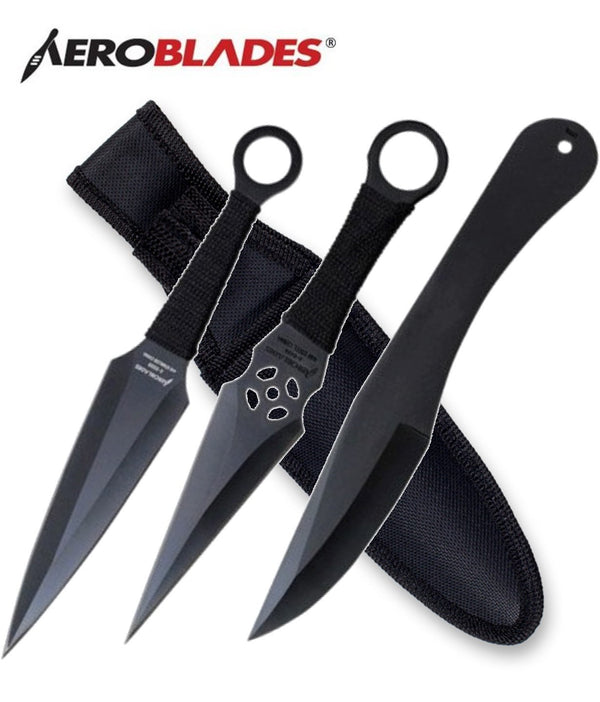 Aeroblades 3 Piece Dark Knight Assorted Style Throwing Knife Set 9″
