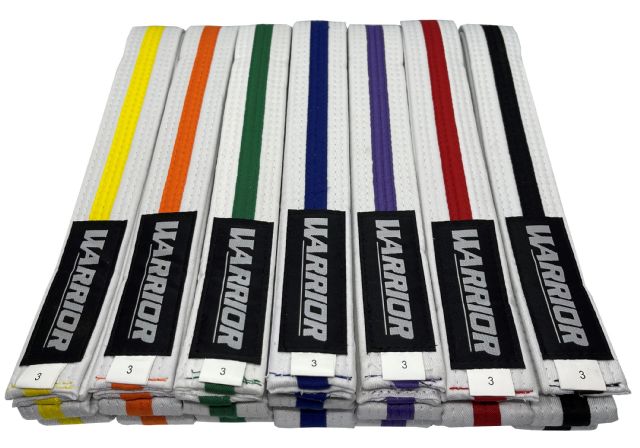 White Belts with Coloured Stripe