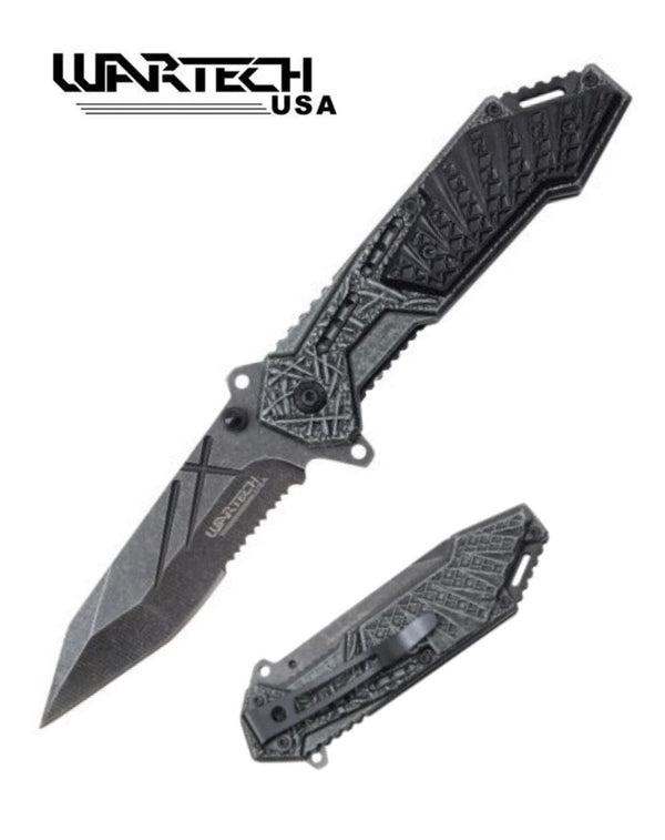 Wartech 8 3/8" Black Tactical Tanto Folding Knife
