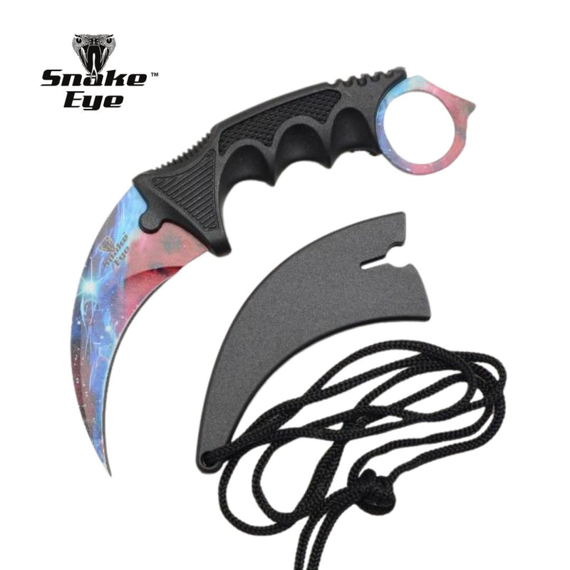 Snake Eye Blue Galaxy Karambit Tactical Fixed Blade 7.75″ Knife