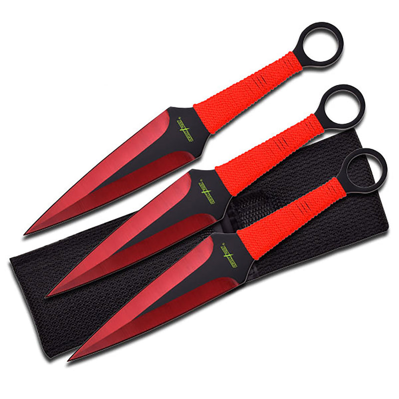 Perfect Point Red Kunai Throwing Knife Set 9"