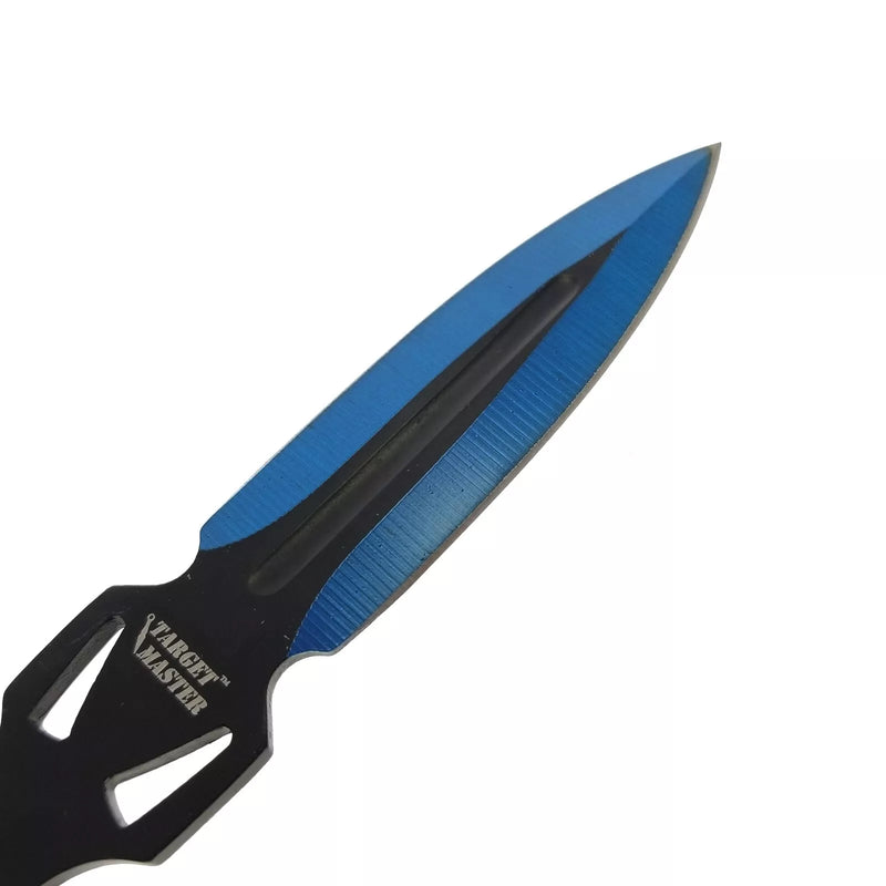 Target Master 3 Set Blue Stealth Dual Edge Spear Point Throwing Knife Set 6"