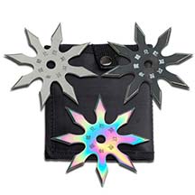 Perfect Point 4" Silver, Black & Rainbow 8 Point Throwing Star 3 Set