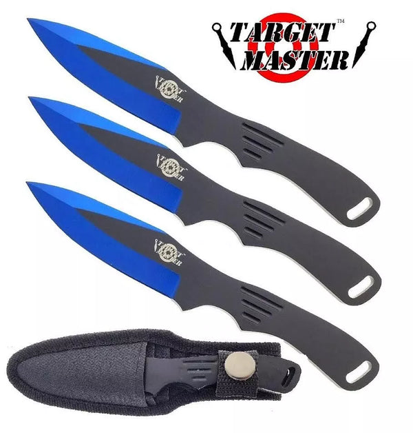 Target Master 3 Set Blue & Black Jack Ripper Style Throwing Knife Set 6"