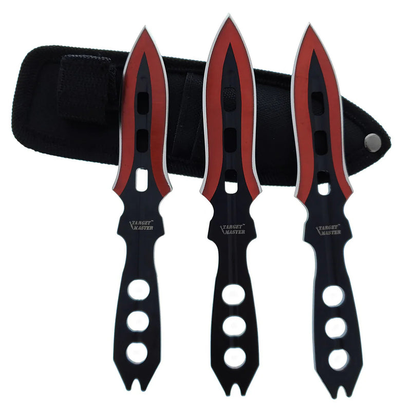 Target Master 3 Set Red Vented Dual Edge Arrow Point Throwing Knife Set 6"