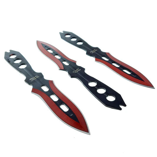 Target Master 3 Set Red Vented Dual Edge Arrow Point Throwing Knife Set 6"