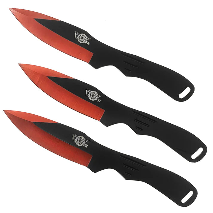 Target Master 3 Set Red Jack Ripper Style Throwing Knife Set 8"