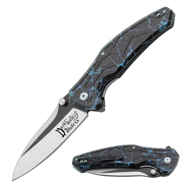 Dark Fantasy Blades 8.5" Black Blue Lightning Folding Knife