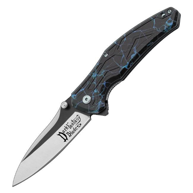 Dark Fantasy Blades 8.5" Black Blue Lightning Folding Knife