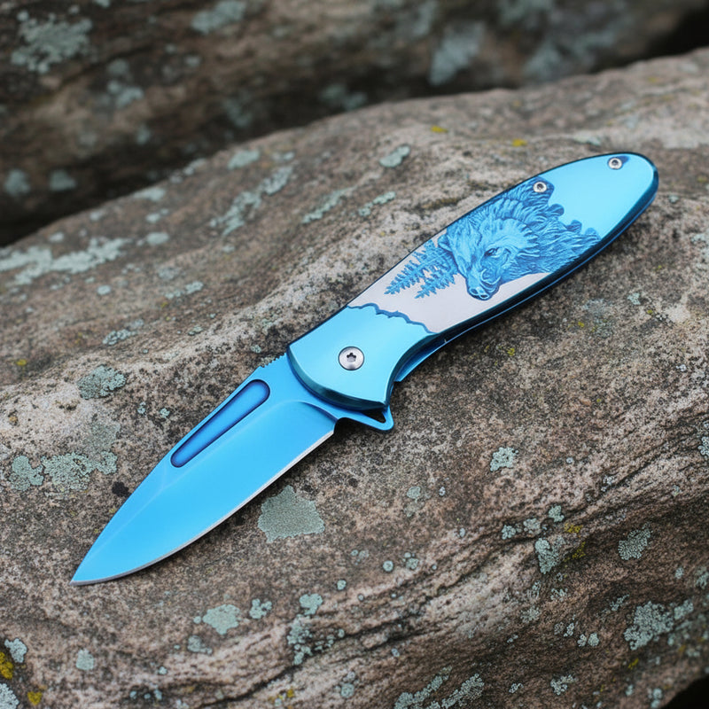 Dark Fantasy Blades 8.5" Blue Raging Bear Folding Knife
