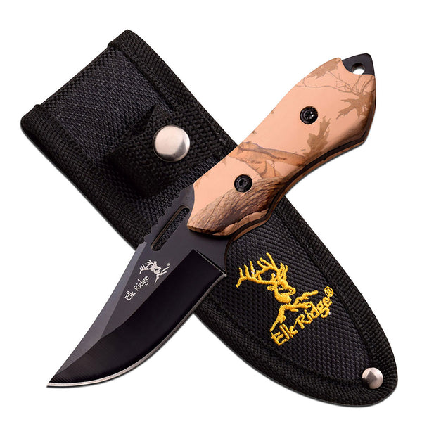 Elk Ridge 6" Camo Wood Handle Fixed Blade Knife