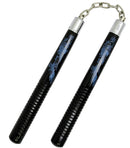Nunchaku 12″ Black Round Wood with Blue Dragon