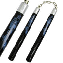 Nunchaku 12″ Black Round Wood with Blue Dragon