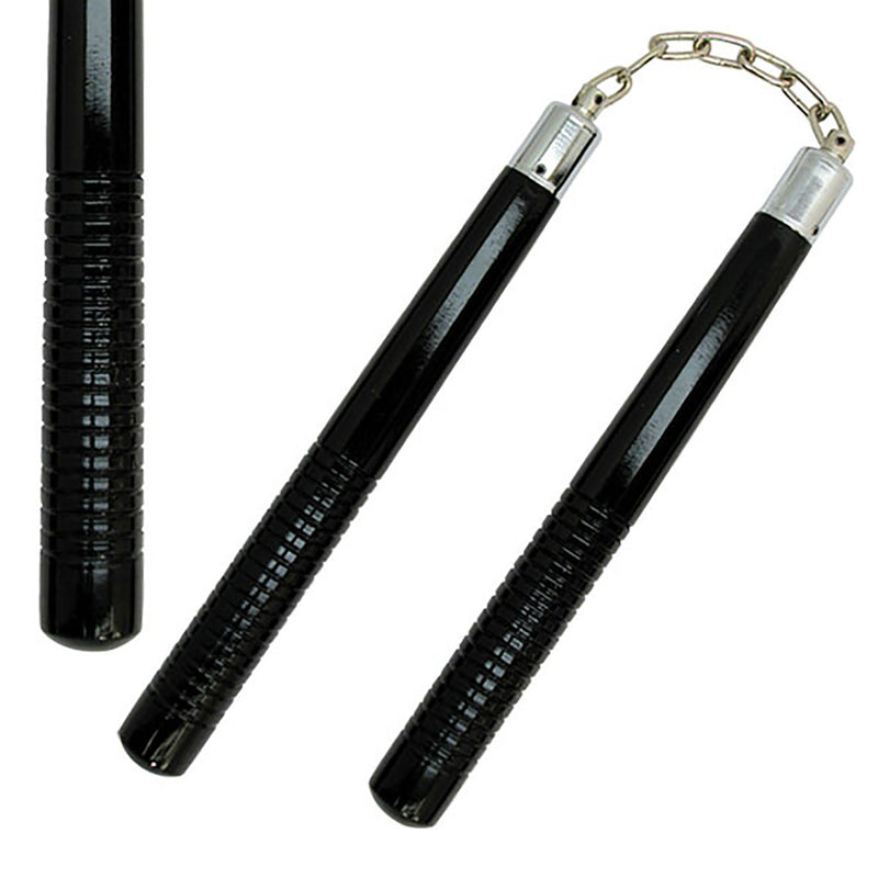 Nunchaku 12″ Black Round Wood with Grooves