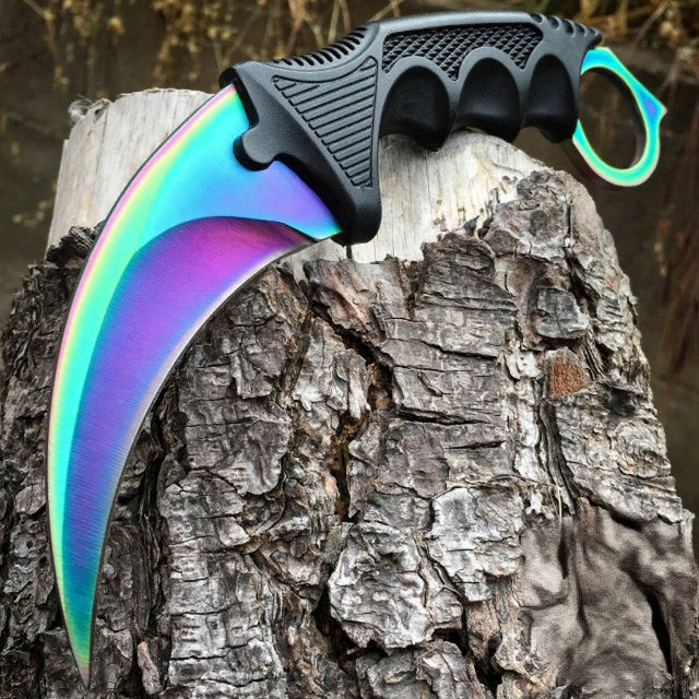 Falcon 7.5" Black & Rainbow Fixed Blade Karambit Knife Set