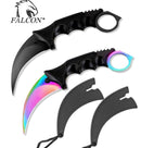 Falcon 7.5" Black & Rainbow Fixed Blade Karambit Knife Set