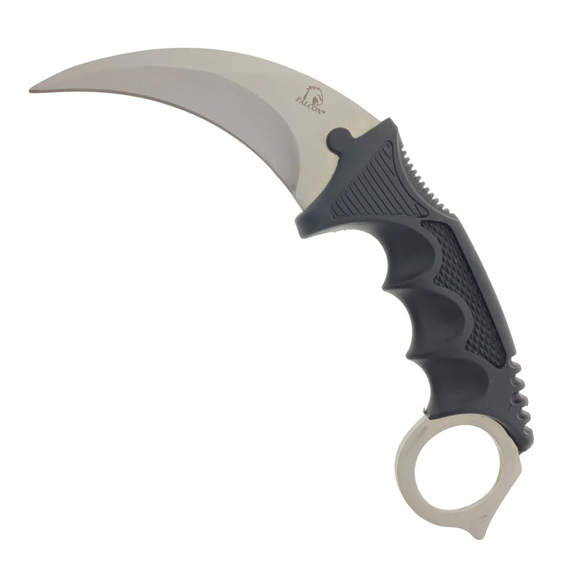 Falcon 7.5" Black/Silver Fixed Blade Karambit Knife