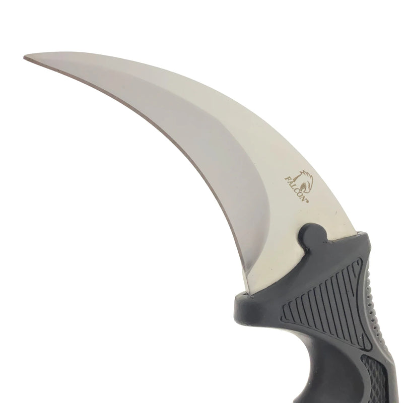 Falcon 7.5" Black/Silver Fixed Blade Karambit Knife