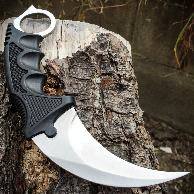Falcon 7.5" Black/Silver Fixed Blade Karambit Knife