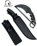 Falcon Black Knife Tactical Set: 15.5" Machete, 6.5" Throwing Knife Set, and Karambit Knife
