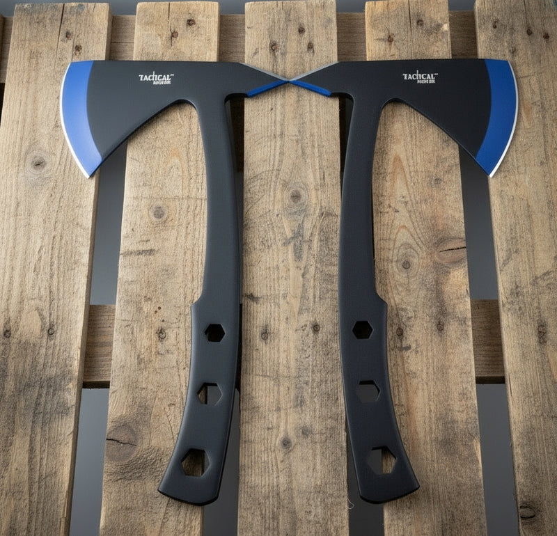 Tactical Master 9.5" Black/Blue Throwing Axe Set
