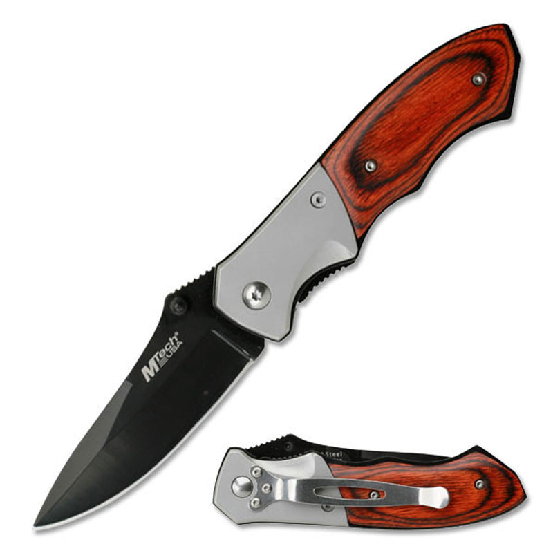 MTech USA 7.75" Pakkawood Inlay Folding Knife