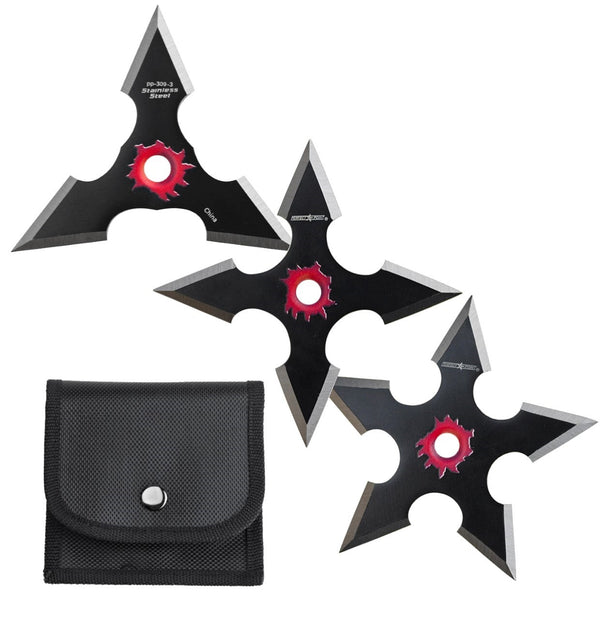 Backorder - Perfect Point Assorted Black Silver Tip Throwing Star 3 Set
