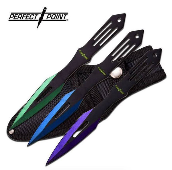 Perfect Point Green, Blue, Purple Arrowpoint Throwing Knife Set 6.5″