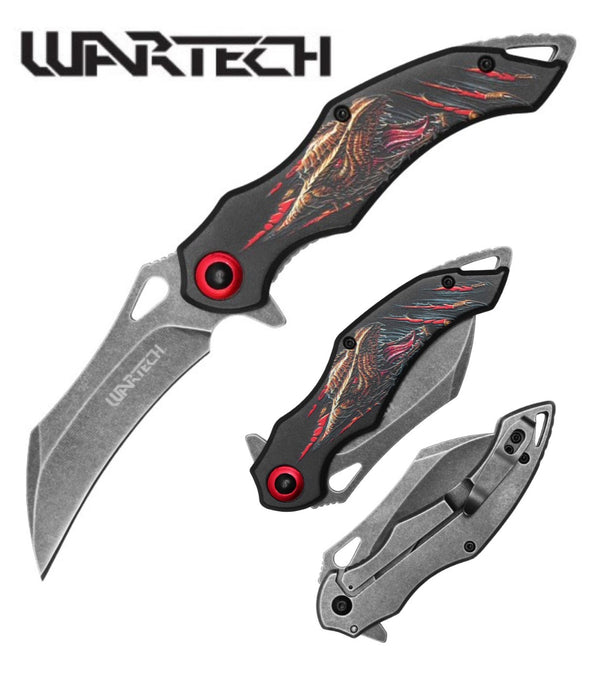 7 1/2" Wartech Black Red Dragon Folding Knife