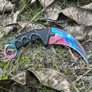 Snake Eye Blue Galaxy Karambit Tactical Fixed Blade 7.75″ Knife