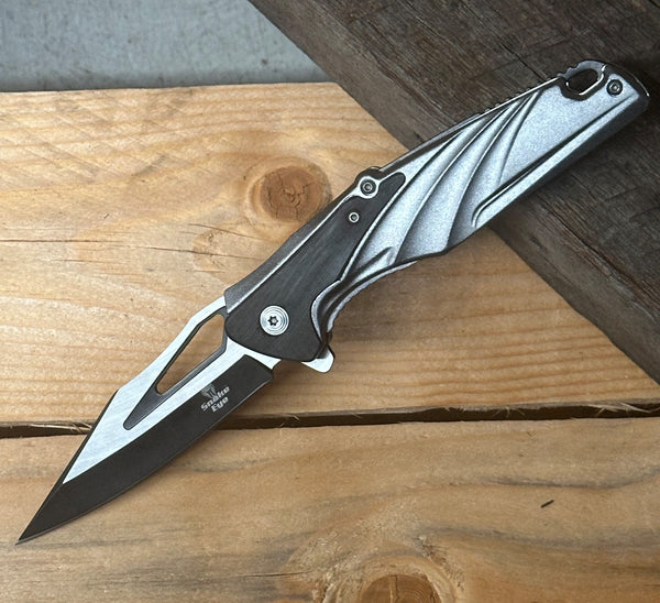Snake Eye 8.25" Black/Grey Sharp Point Folding Knife