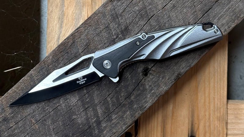 Snake Eye 8.25" Black/Grey Sharp Point Folding Knife