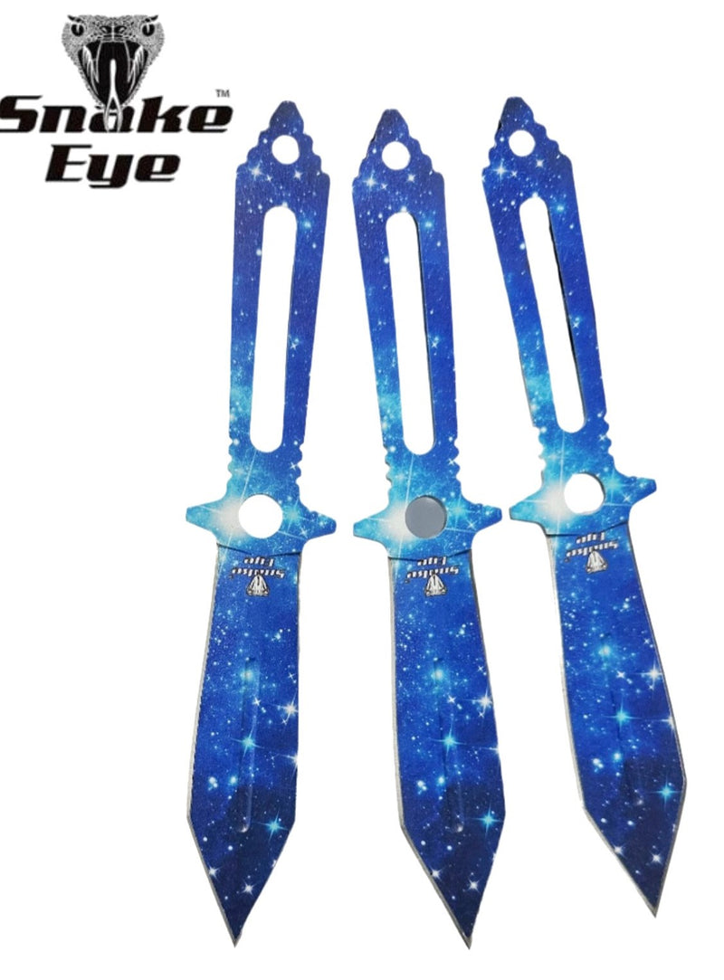 Snake Eye 3 Piece Blue Lightening Throwing Knife Set 8″