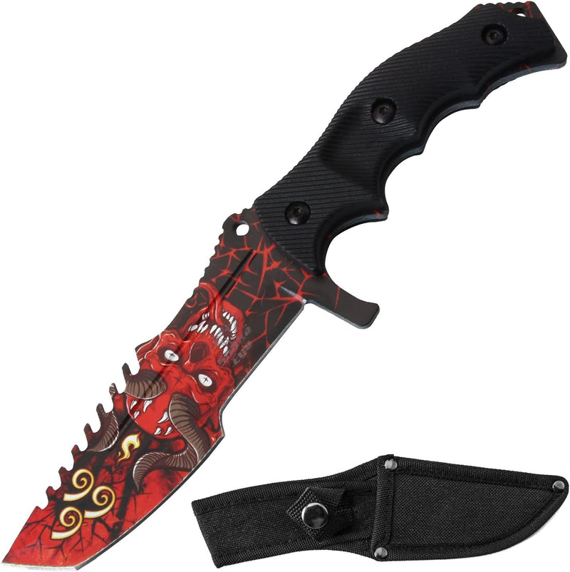 Snake Eye Tactical 8.5″ Red Skull Huntsman Fixed Blade Knife