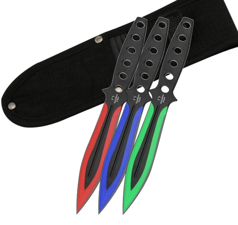 Snake Eye Coloured Spearpoint Throwing Knife Set 9"