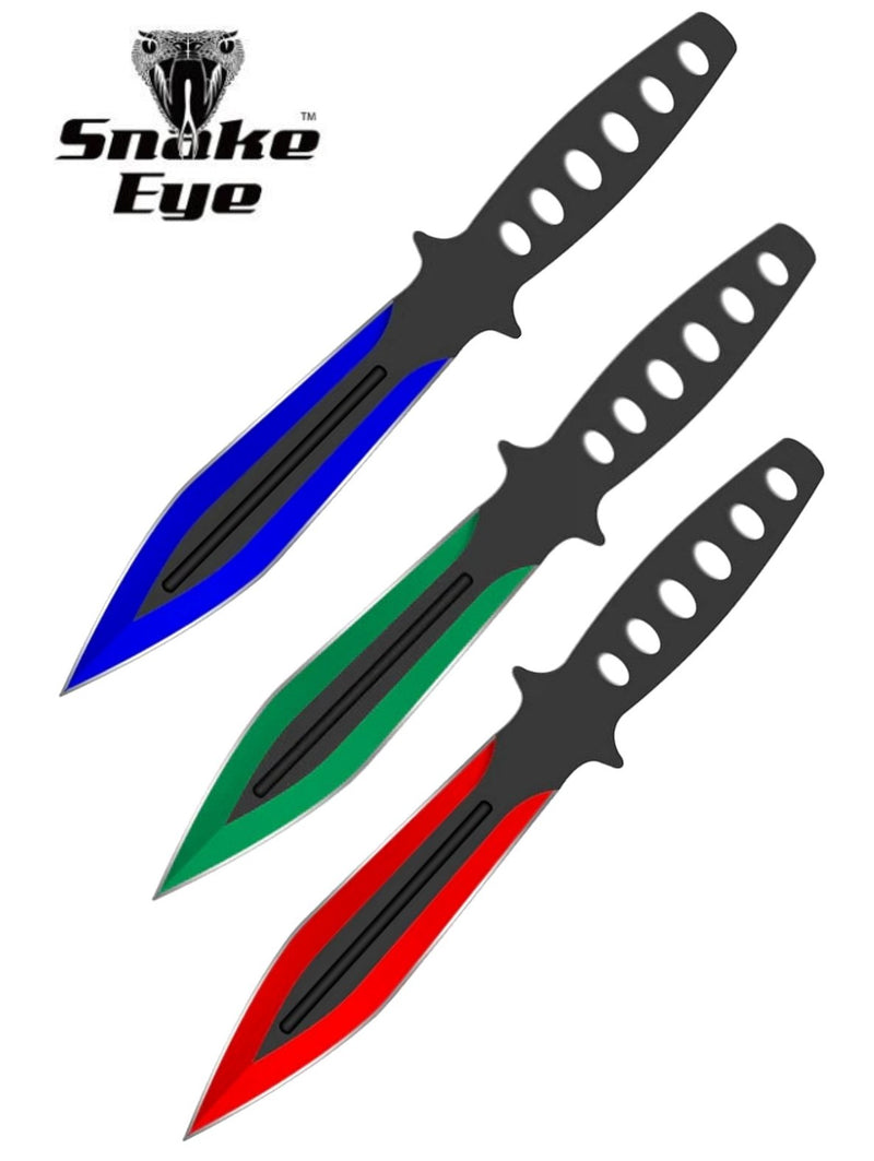 Snake Eye Coloured Spearpoint Throwing Knife Set 9"