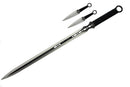 Tactical Master 27" Silver/Blk Ninja Machete Sword with 2 Throwing Knives