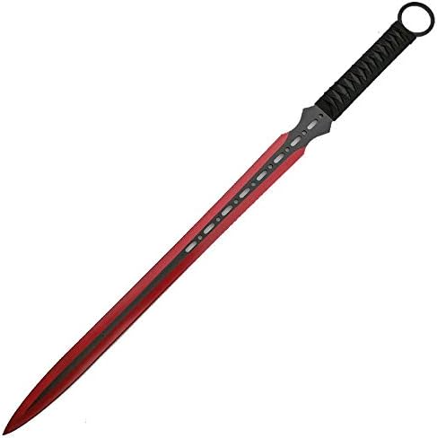 Tactical Master 27" Red/Blk Ninja Machete Sword with 2 Throwing Knives
