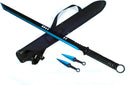 Tactical Master 27" Blue/Blk Tanto Machete Sword with 2 Throwing Knives