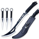 Tactical Master 26" Black/Silver Machete Sword with 3 Throwing Knives