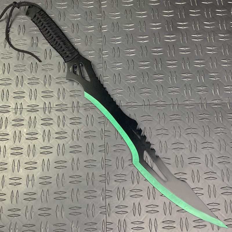 Tactical Master 26" Black/Green Machete Ninja Sword &  3 Throwing Knife Set