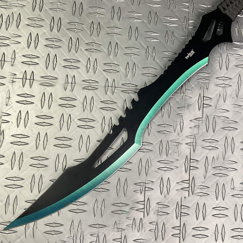 Tactical Master 26" Black/Green Machete Ninja Sword &  3 Throwing Knife Set