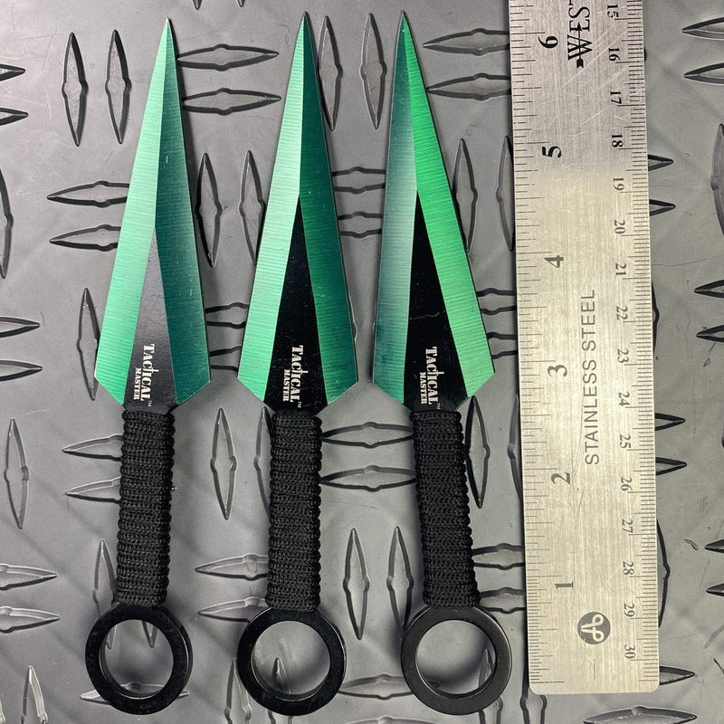 Tactical Master 26" Black/Green Machete Ninja Sword &  3 Throwing Knife Set