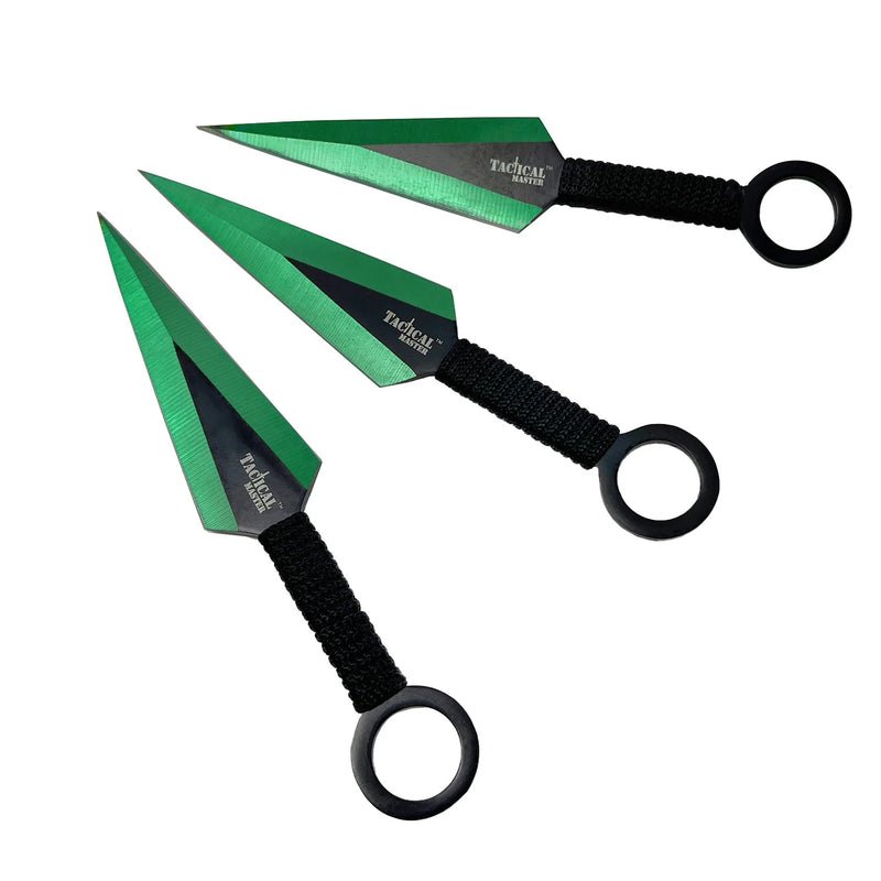 Tactical Master 26" Black/Green Machete Ninja Sword &  3 Throwing Knife Set